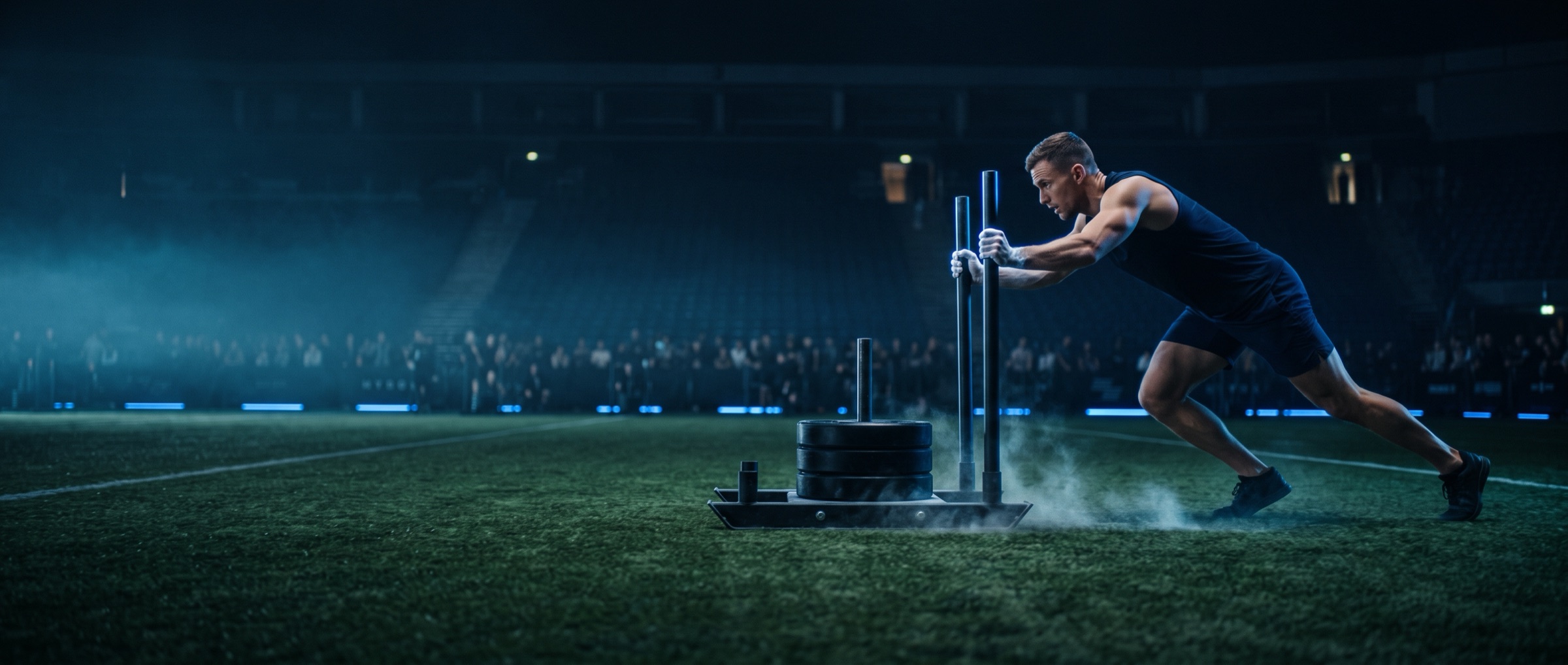 Athlete pushing a sled
