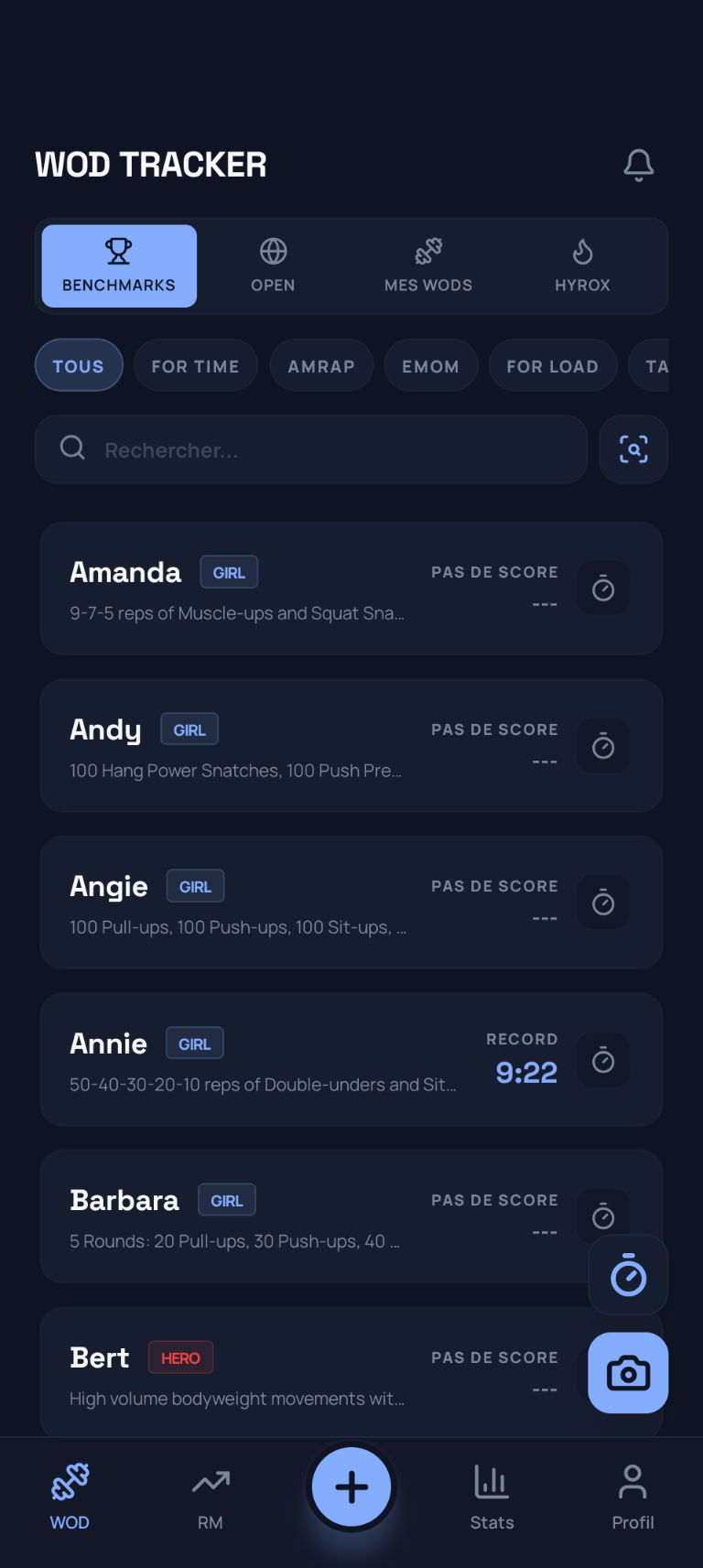 Benchmarks screen
